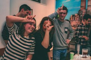 Flipcup tournament with Erasmus-organisation, team losers (Bo left). Photo | private archives Bo Drummen