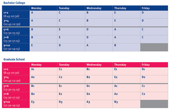 The new timetable. Source | Education and Student Affairs. 