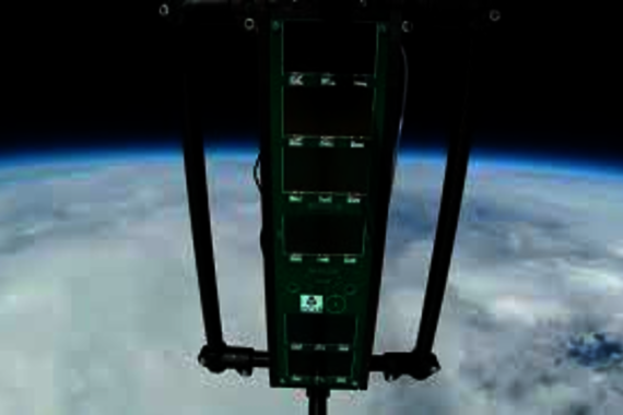 Aster's Icarus I satellite hovering above Earth at an altitude of 34.8 kilometers.