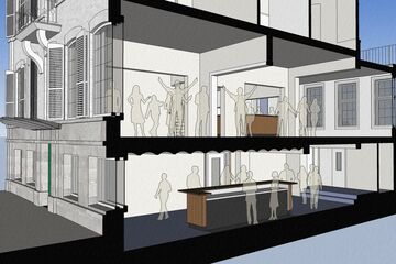 Impressie van begane grond en eerste verdieping. Illustratie | Beelen CS Architecten