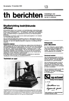 Voorzijde van magazine: TH berichten 13 - 17 november 1972