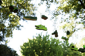Groene sneakers boven het Limbopad. Foto | Bart van Overbeeke