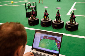 De voetbalrobots van Tech United. Foto | Bart van Overbeeke De voetbalrobots van Tech United. Foto | Bart van Overbeeke