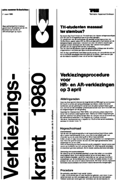 Voorzijde van magazine: TH berichten verkiezingskrant - 21 maart 1980