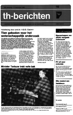 Voorzijde van magazine: TH berichten 16 - 11 december 1981