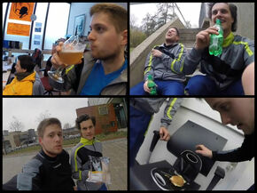 Het mannenteam tijdens verschillende challenges. Het mannenteam tijdens verschillende challenges.