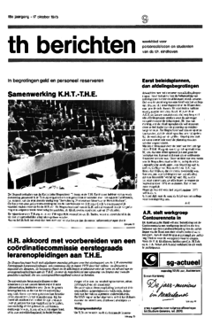 Voorzijde van magazine: TH berichten 9 - 17 oktober 1975