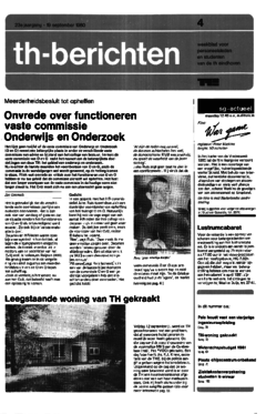 Voorzijde van magazine: TH berichten 4 - 19 september 1980