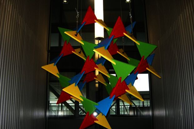 Complex math-art brightens elevator area