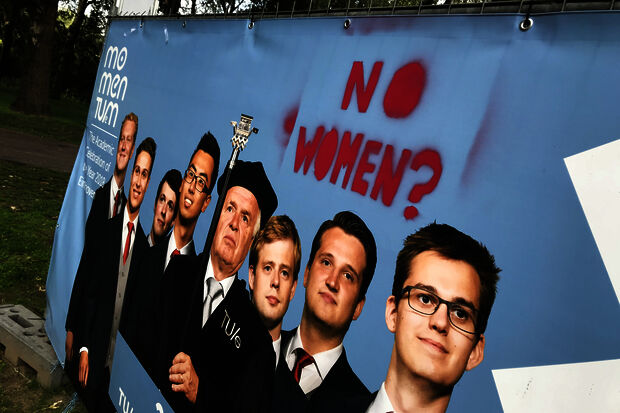 ‘All-male’ MomenTUm banner daubed: ‘No women?’