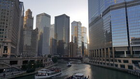 The Chicago Riverwalk. The Trump Tower on the right.