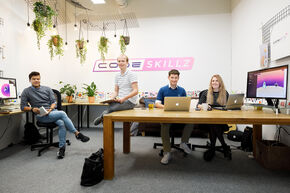 Left to right: Joris, Lars, Glenn and Laura in their office in Microlab on Strijp-S. Photos | Bart van Overbeeke