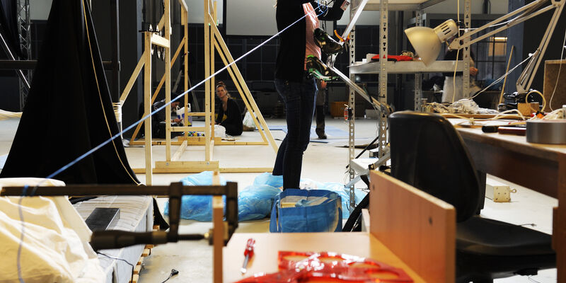 Students built a piece of a Rube-Goldberg machine for STRP BIËNNALE. Photo | Bart van Overbeeke