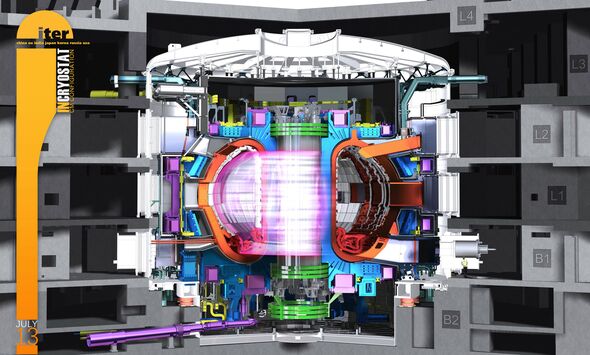 Een schematische dwarsdoorsnede van de Tokamak in werking. Illustratie | ITER