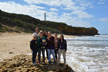 Nicky (holding the teddybear) on Great Ocean Road.
