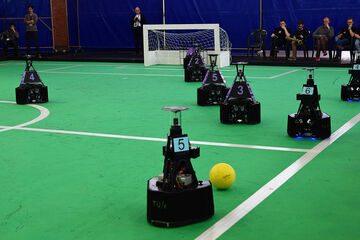 De voetbalrobots van Tech United in actie. Foto | Tech United