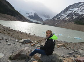 Billie bij de Laguna Torre, El Chalten, Patagonië.