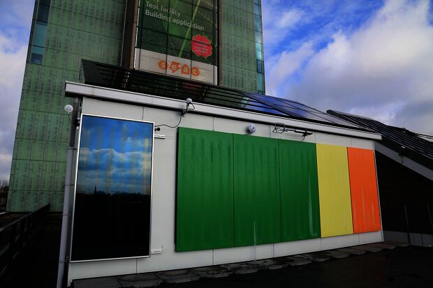 A roof filled with solar panels in different colors creates ‘beautiful energy’