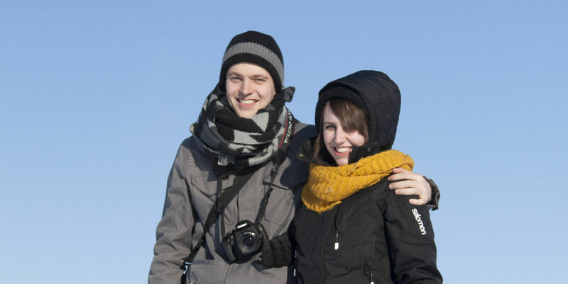 Folkert met zijn vriendin Maureen Quanjel in Lapland.