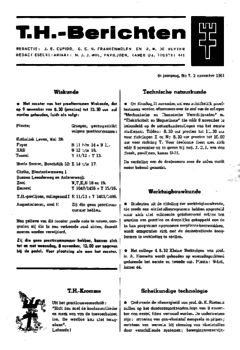 Voorzijde van magazine: TH berichten 7 - 3 november 1961