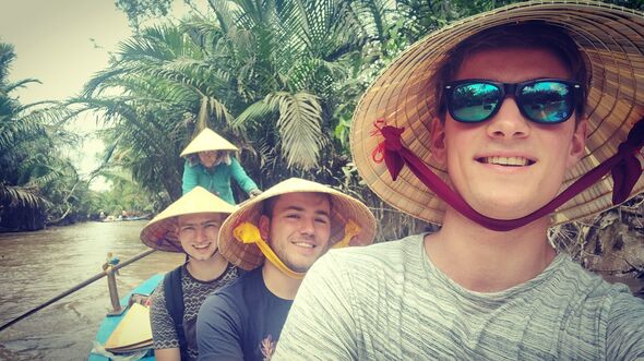 Mekong Delta River in Vietnam, Marthijn in the front. Photo | private archives Marthijn 