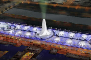 Artist impression van de Flamenco Ice Tower in Harbin.