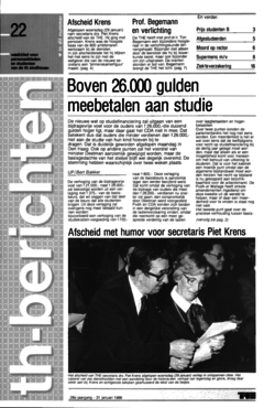 Voorzijde van magazine: TH berichten 22 - 31 januari 1986