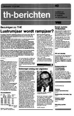 Voorzijde van magazine: TH berichten 40 - 27 juni 1980