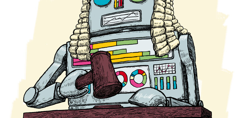 Een robot als rechter zal niet snel geaccepteerd worden. Illustratie | Marc Weikamp
