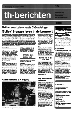 Voorzijde van magazine: TH berichten 13 - 21 november 1980