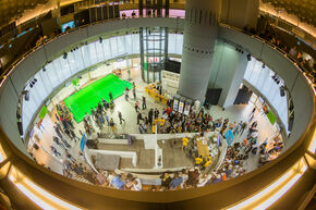 Het Evoluon vormde het decor voor de Robocup. Foto | Nando Harmsen