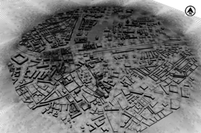 Model van de binnenstad dat voor de studie is gebruikt.