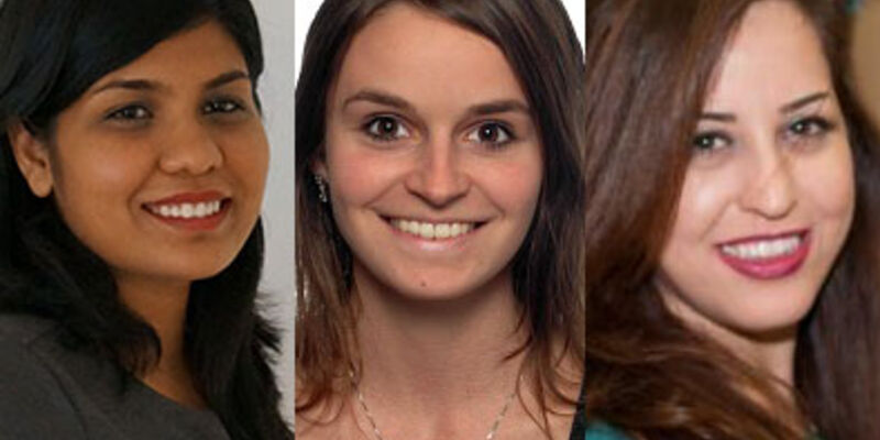 De drie kanshebbers. Van links naar rechts: Kavitha Varathan, Chantal Tax en Azar Dastouri.