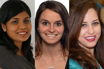 De drie kanshebbers. Van links naar rechts: Kavitha Varathan, Chantal Tax en Azar Dastouri.
