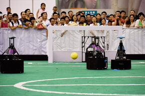 De voetbalrobots van Tech United. Foto | Bart van Overbeeke