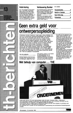 Voorzijde van magazine: TH berichten 13 - 15 november 1985