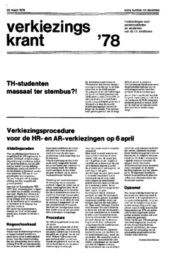 Voorzijde van magazine: TH berichten verkiezingskrant - 20 maart 1978