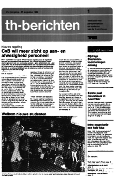 Voorzijde van magazine: TH berichten 1 - 27 augustus 1982