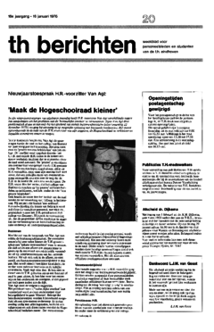 Voorzijde van magazine: TH berichten 20 - 16 januari 1976