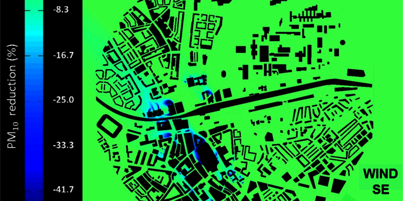 Vermindering van fijnstofconcentraties over de hele binnenstad met 594 luchtzuiveringsinstallaties.