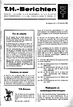 Voorzijde van magazine: TH berichten 1 - 22 september 1961 