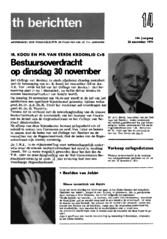 Voorzijde van magazine: TH berichten 14 - 26 november 1971