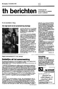 Voorzijde van magazine: TH berichten 11 - 9 november 1973
