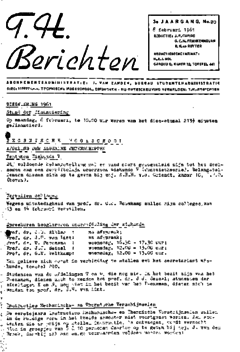 Voorzijde van magazine: TH berichten 20 - 8 februari 1961