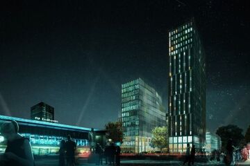 Artist impression van het Eindhovense Student Hotel, dat begin 2017 wordt geopend.