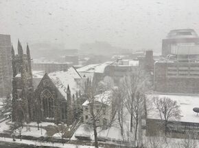 A room with a view during snow storm Stella; the university was closed.