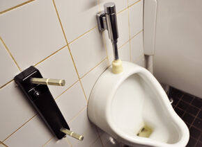 De restanten van het vernielde toiletschot.