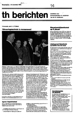 Voorzijde van magazine: TH berichten 14 - 21 november 1975