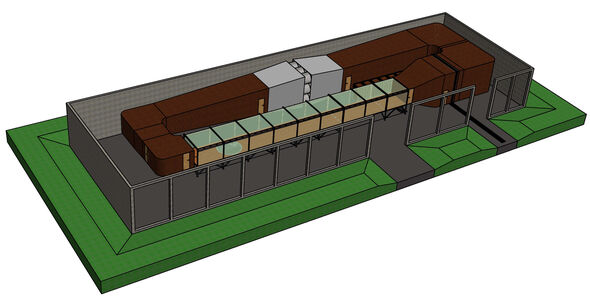 Ontwerpschets van de windtunnel.