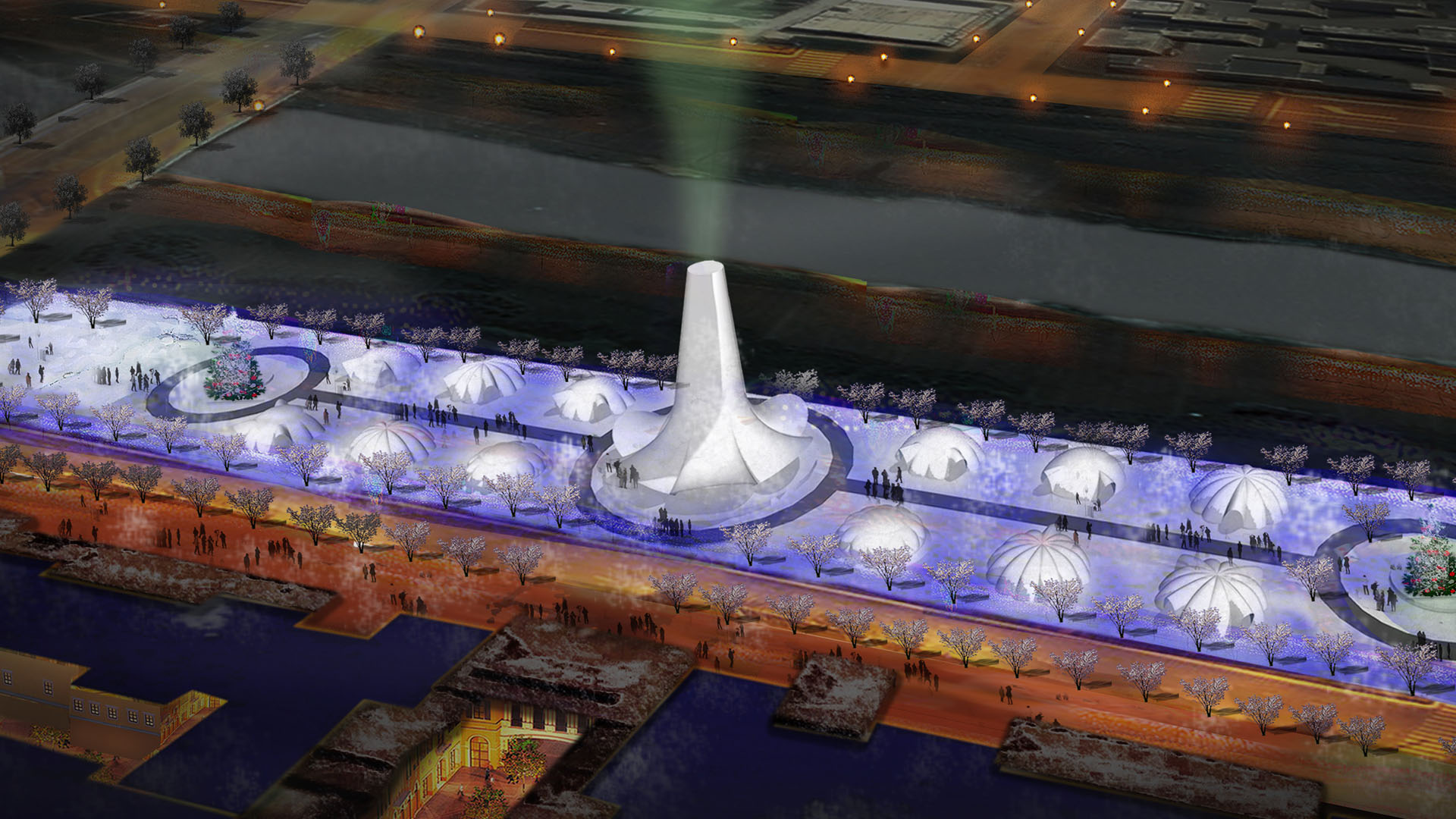 Artist impression van de Flamenco Ice Tower in Harbin.